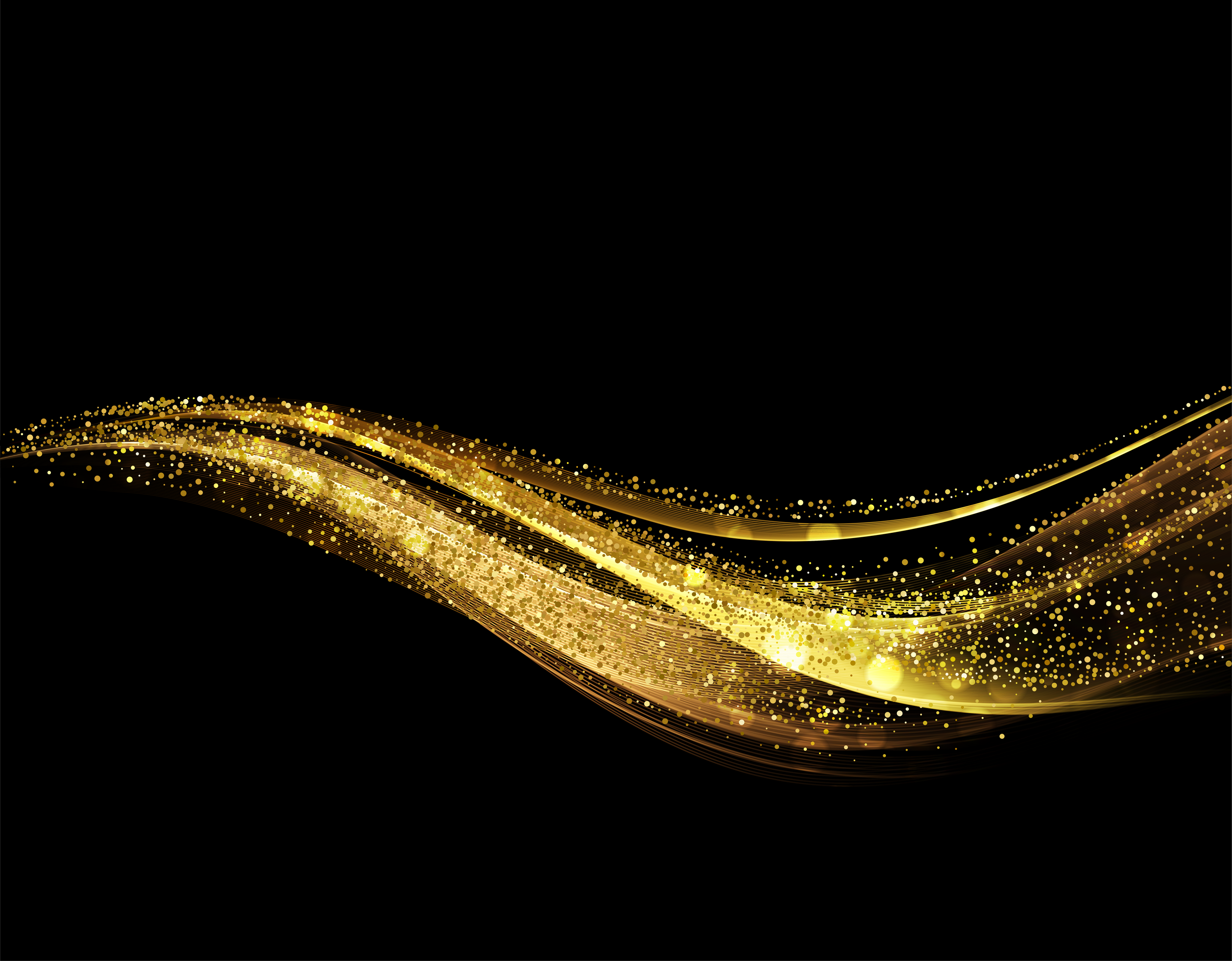 Gold Glitter Wave on Black Background